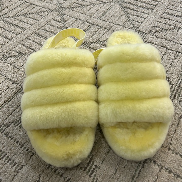 UGG Neon Soft Yellow Fluffy Slides size 11 - Picture 4 of 11
